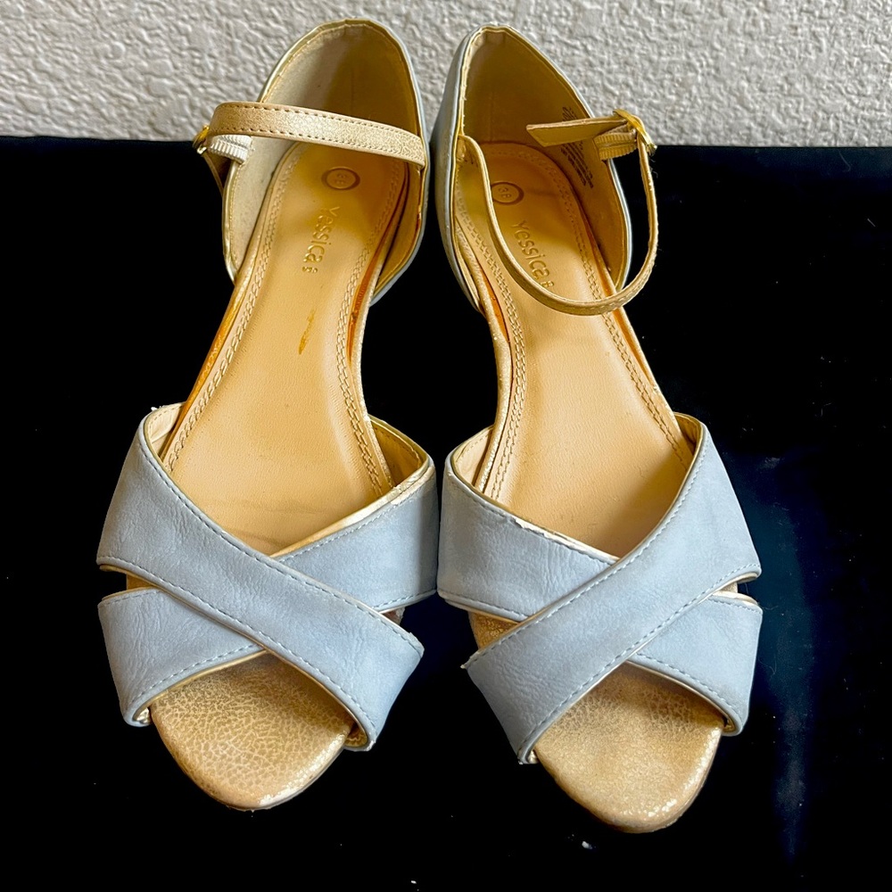 Yessica Light Blue and Gold Wedge Heel Sandals